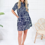 Selene Navy Stitch Mini Shirt Dress Meet Me in Santorini