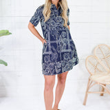 Selene Navy Stitch Mini Shirt Dress Meet Me in Santorini
