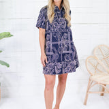 Selene Navy Stitch Mini Shirt Dress Meet Me in Santorini