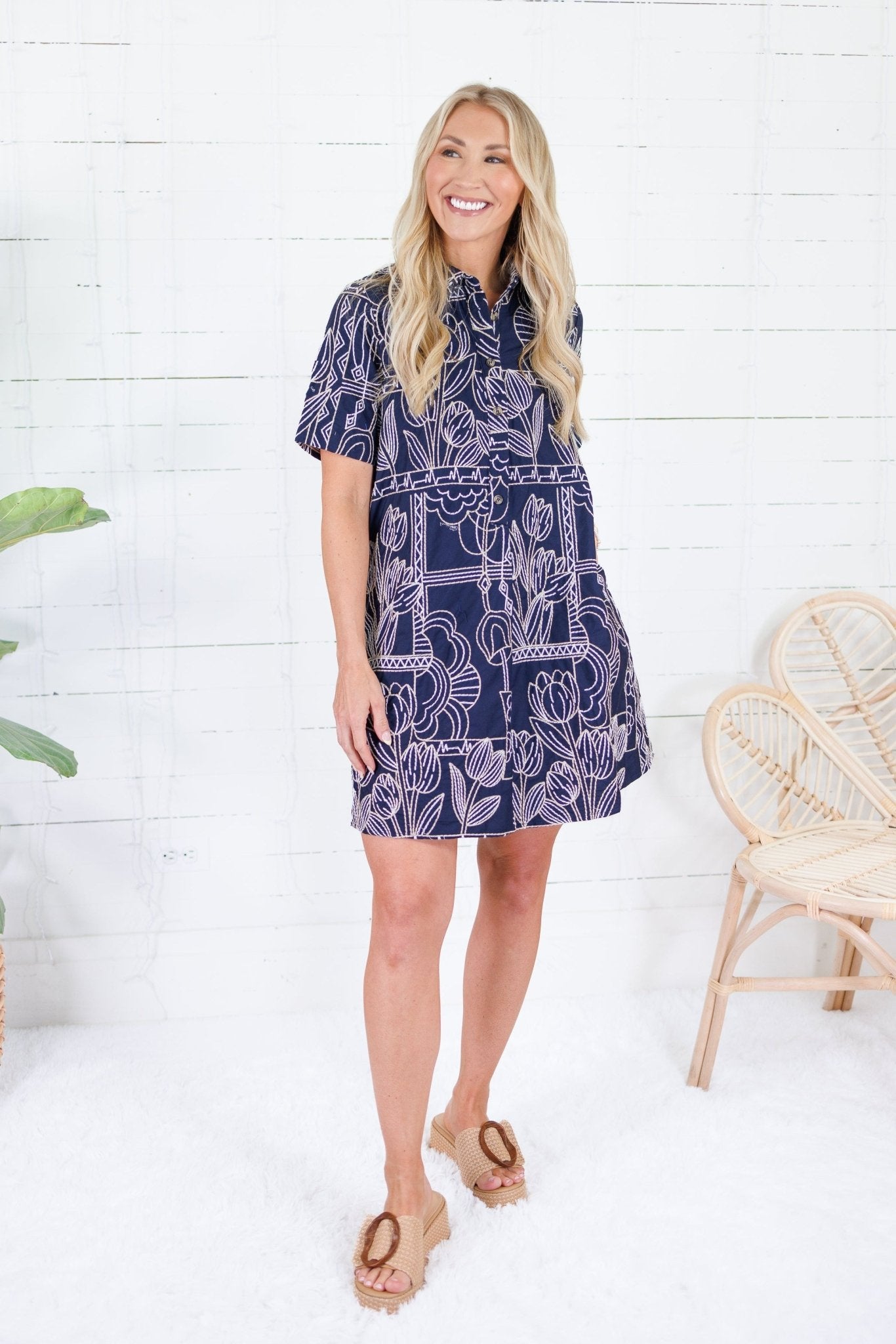 Selene Navy Stitch Mini Shirt Dress Meet Me in Santorini