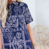 Selene Navy Stitch Mini Shirt Dress Meet Me in Santorini