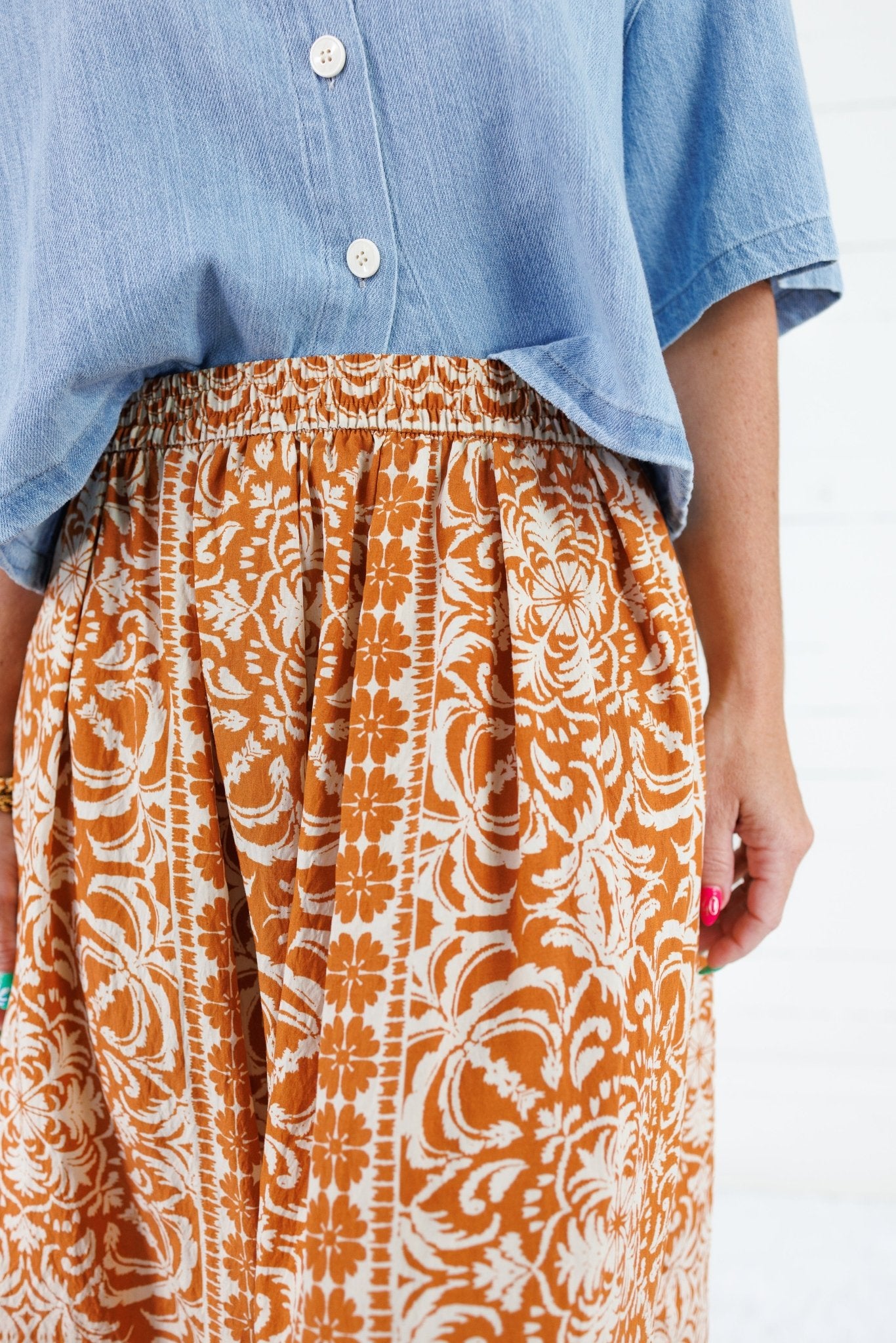 Shaw Rust Elastic Waist Maxi Skirt Be Cool