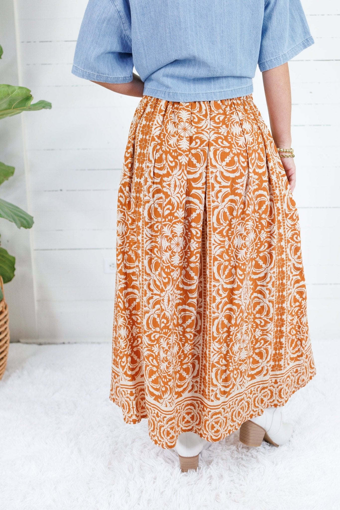 Shaw Rust Elastic Waist Maxi Skirt Be Cool