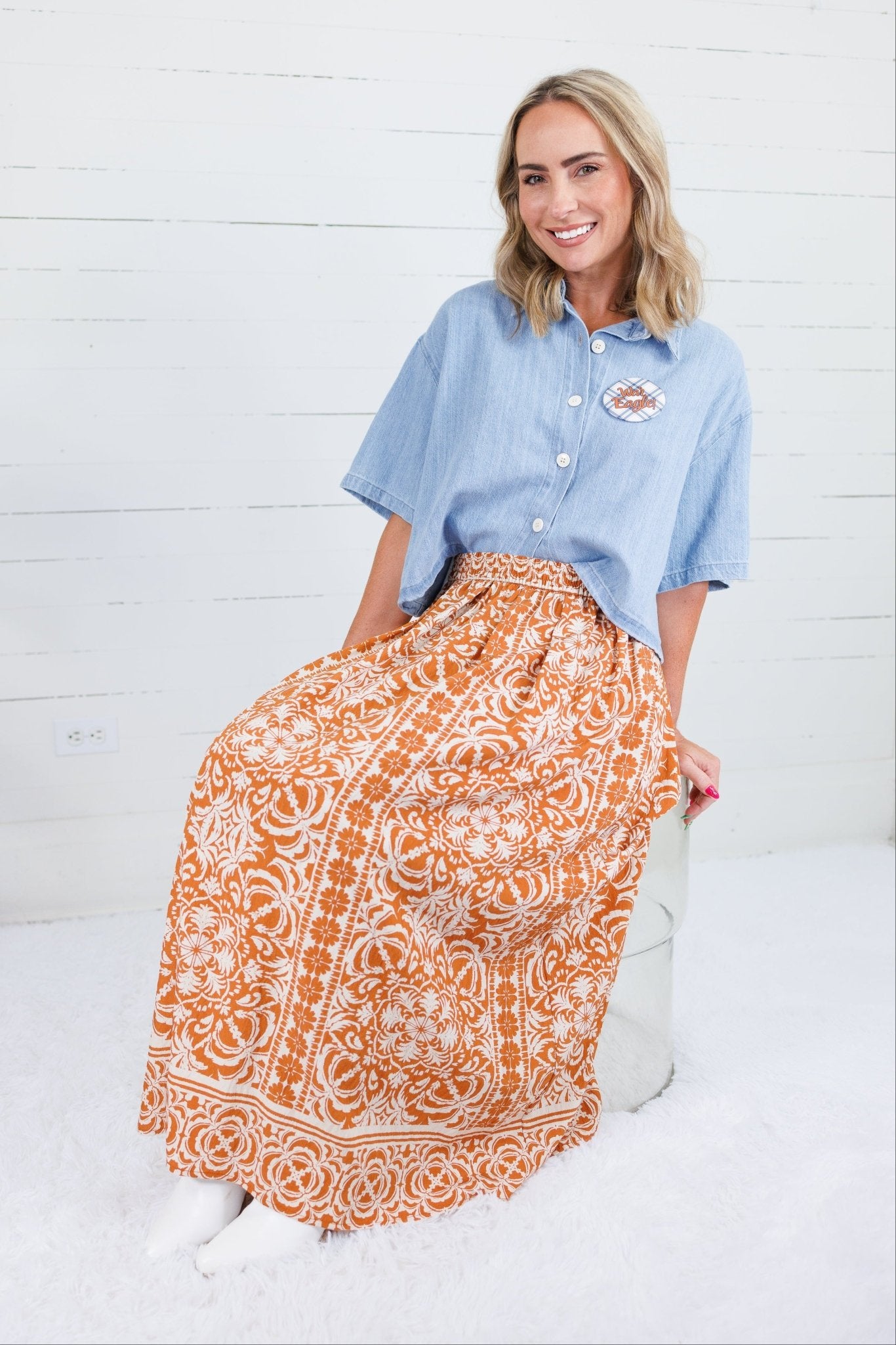 Shaw Rust Elastic Waist Maxi Skirt Be Cool