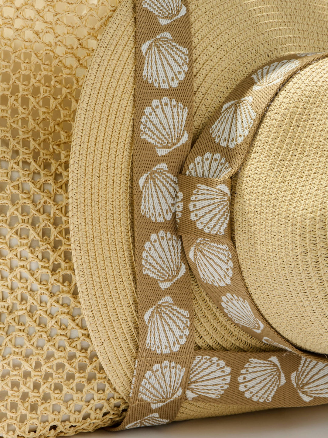 Shell Style Straps Shelly Tan Shells Strap Bag + Hat Set Shiraleah | Clover and Bee ...