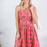 Sherri Coral + Brown Checkerboard Maxi Dress Entro