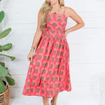 Sherri Coral + Brown Checkerboard Maxi Dress Entro