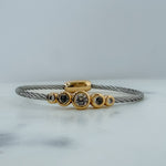 Silver Cable + 5 Gold CZ Buttons Bracelet - A3 Accessories - Jewelry - Clover + Bee