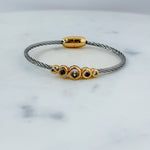 Silver Cable + 5 Gold CZ Buttons Bracelet - A3 Accessories - Jewelry - Clover + Bee
