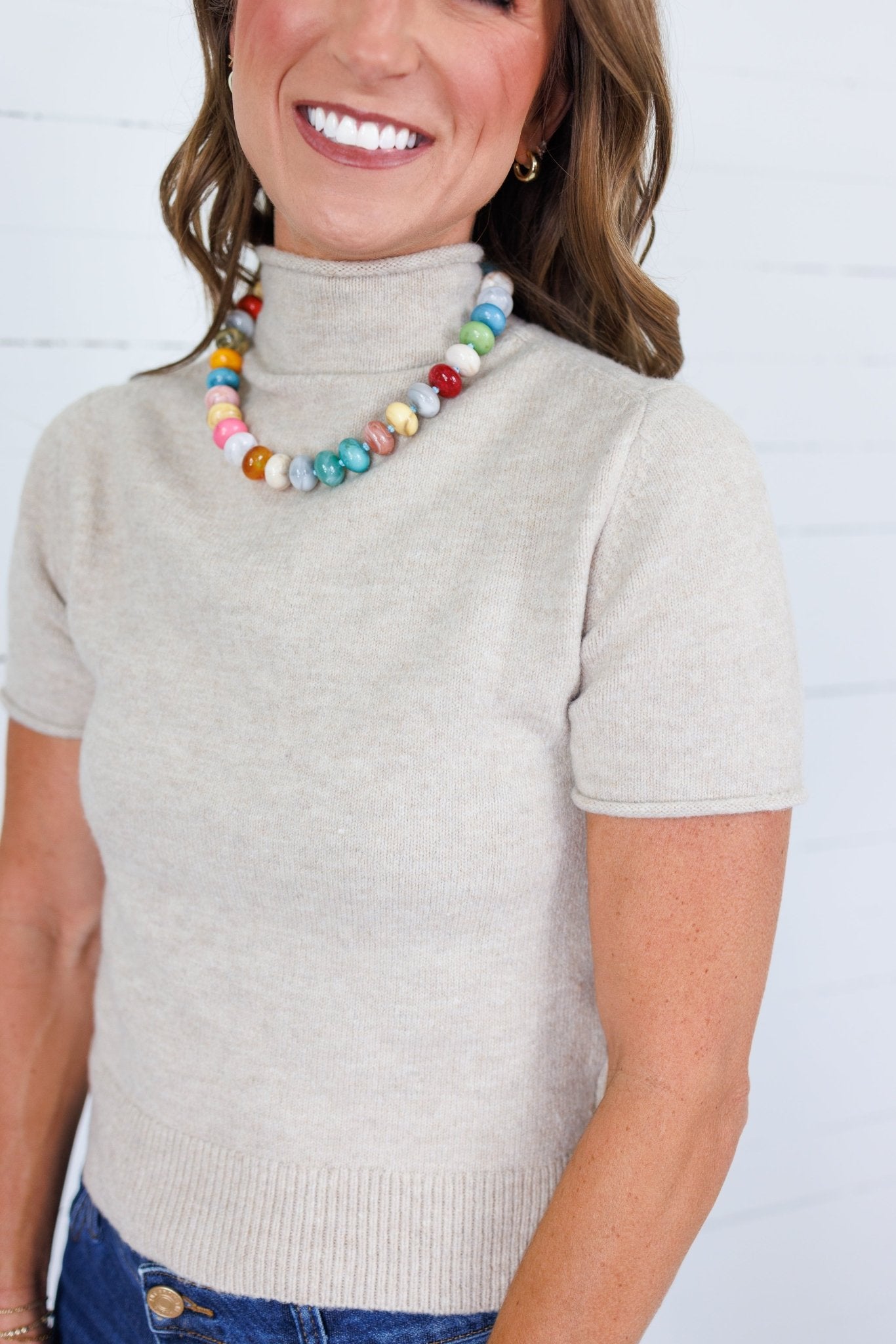 Skinner Oatmeal Short Sleeve Sweater Entro