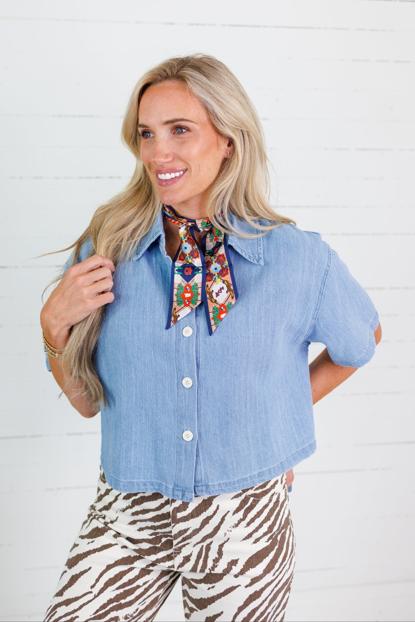 Skylar Relaxed Cropped Denim Shirt The Korner
