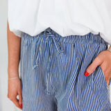 Sloan Blue Stripe Dolphin Hem Shorts Elle Grey