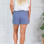 Sloan Blue Stripe Dolphin Hem Shorts Elle Grey