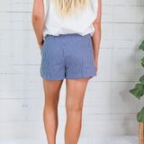 Sloan Blue Stripe Dolphin Hem Shorts Elle Grey