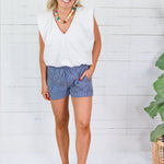 Sloan Blue Stripe Dolphin Hem Shorts Elle Grey