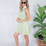 Soloman Lime Green Gingham Drop Waist Mini Dress