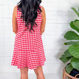 Soloman Red Gingham Drop Waist Mini Dress