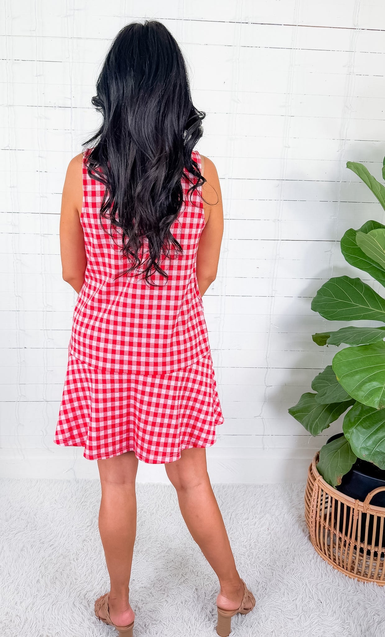 Soloman Red Gingham Drop Waist Mini Dress