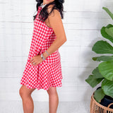 Soloman Red Gingham Drop Waist Mini Dress