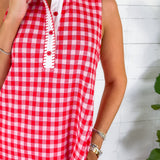 Soloman Red Gingham Drop Waist Mini Dress