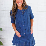 Songer Navy Eyelet Button Top Current Air 