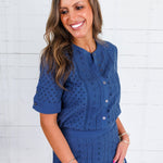 Songer Navy Eyelet Button Top Current Air 