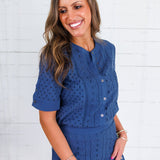 Songer Navy Eyelet Button Top Current Air 