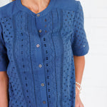 Songer Navy Eyelet Button Top Current Air 