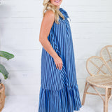 Sophia Navy + Sky  Stripe Midi Dress