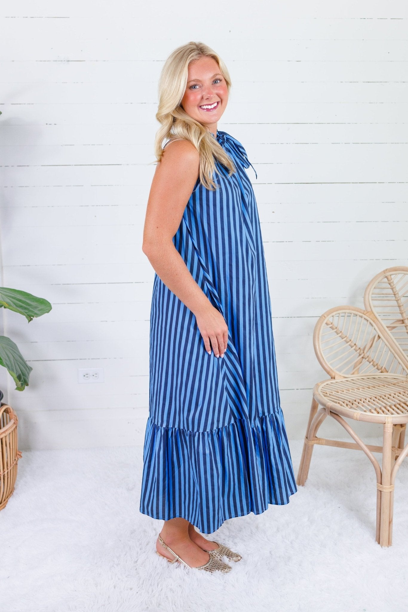 Sophia Navy + Sky  Stripe Midi Dress