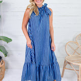 Sophia Navy + Sky  Stripe Midi Dress
