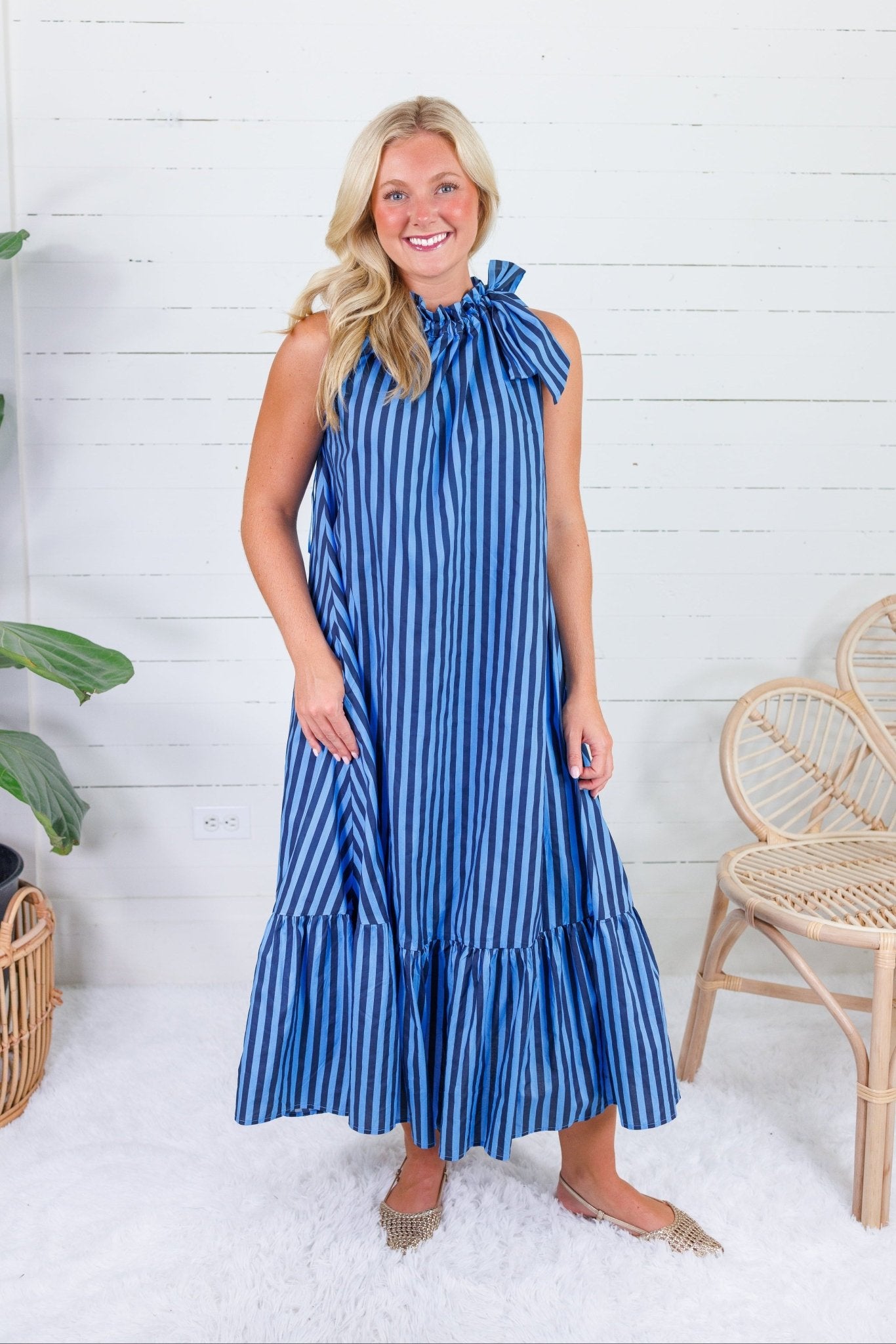 Sophia Navy + Sky  Stripe Midi Dress