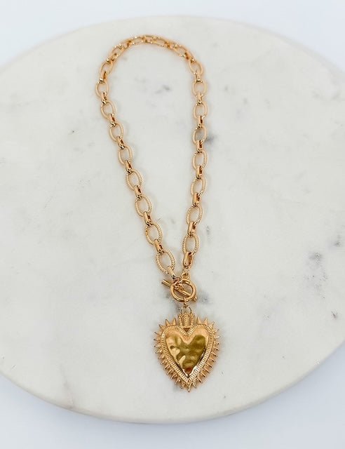 Spiked Heart Gold Chunky Chain Necklace - A3 Accessories - Jewelry - Clover + Bee