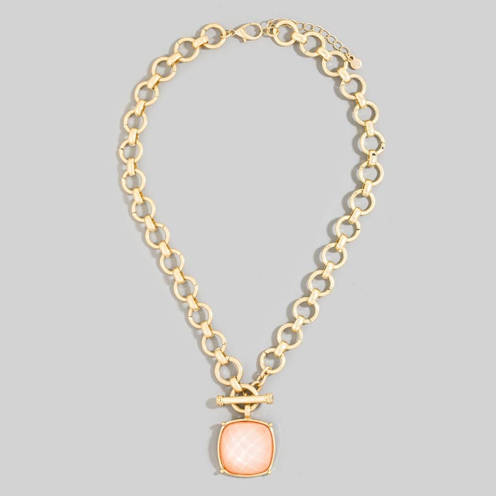 Square Faceted Stone Pendant Toggle Necklace - A3 Accessories - Jewelry - Clover + Bee