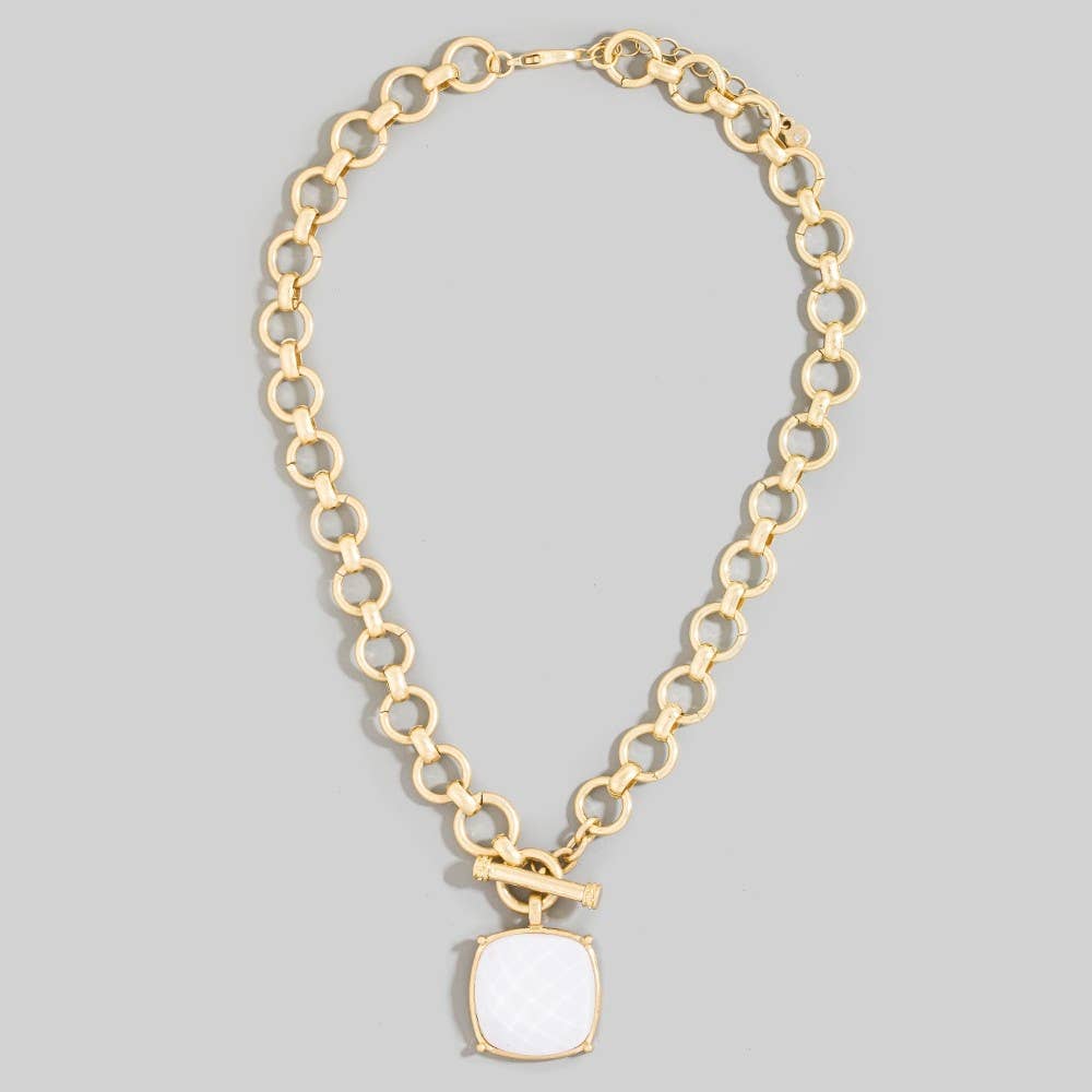 Square Faceted Stone Pendant Toggle Necklace - A3 Accessories - Jewelry - Clover + Bee
