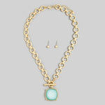 Square Faceted Stone Pendant Toggle Necklace - A3 Accessories - Jewelry - Clover + Bee
