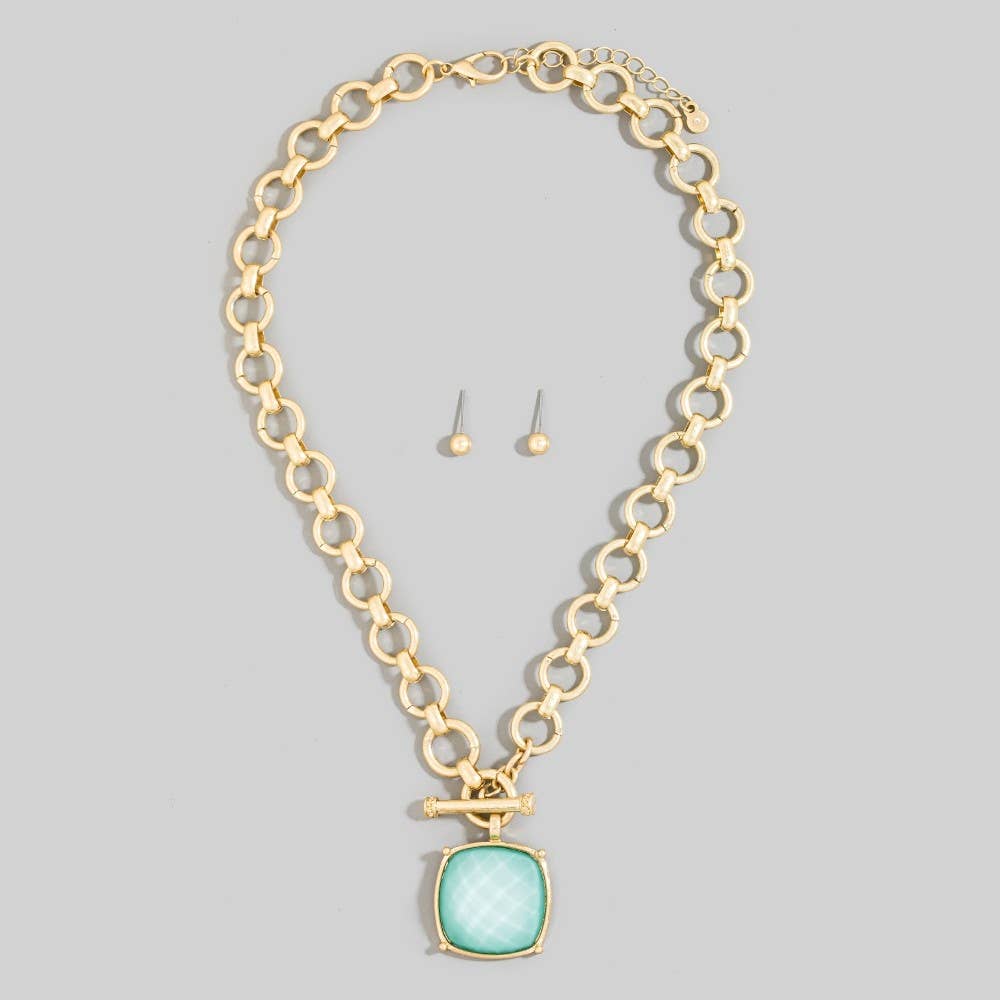 Square Faceted Stone Pendant Toggle Necklace - A3 Accessories - Jewelry - Clover + Bee