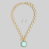 Square Faceted Stone Pendant Toggle Necklace - A3 Accessories - Jewelry - Clover + Bee