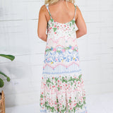 Strawberry Print Tiered Maxi Dress Lalavon