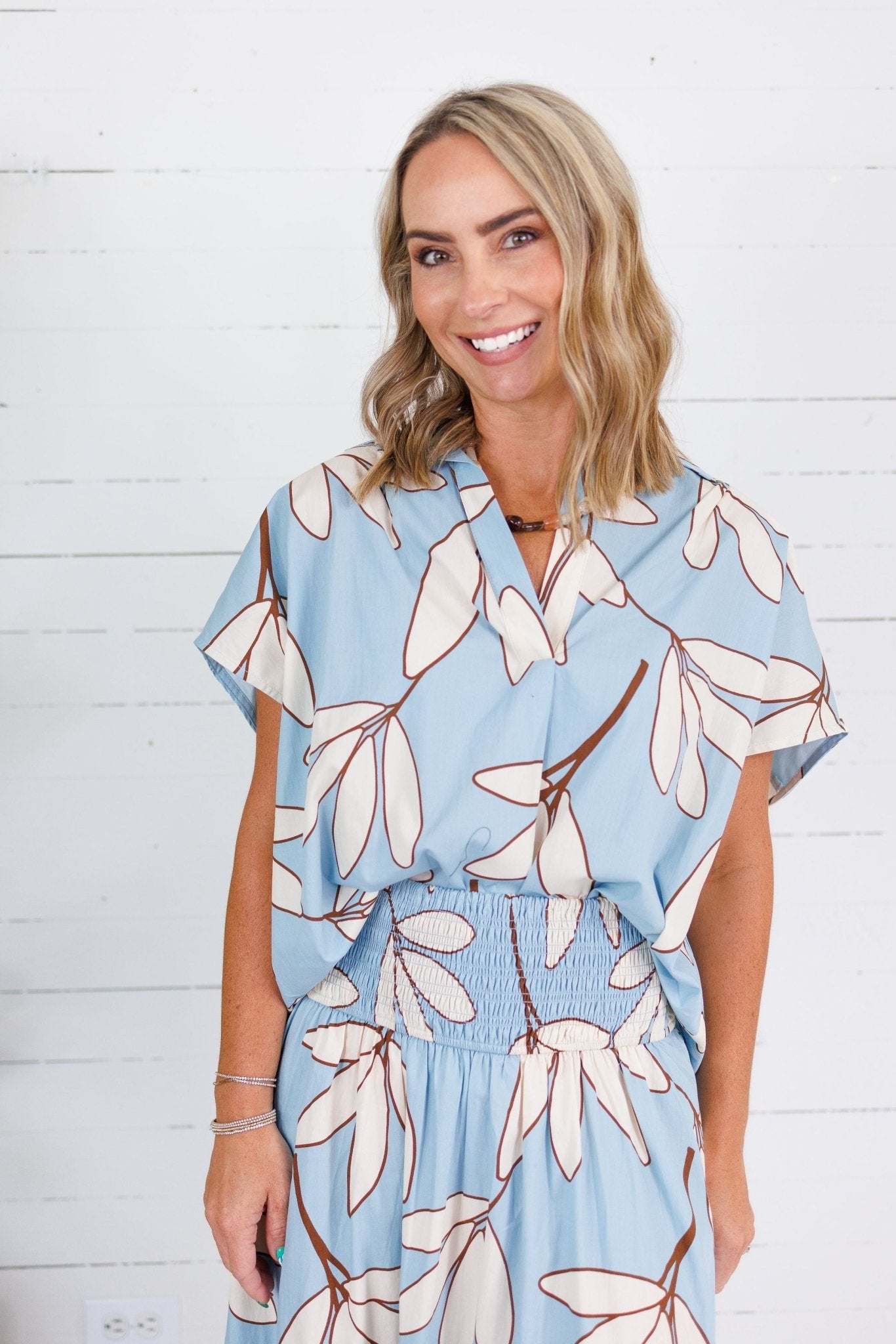 Sue Belle Blue Palm Top Karlie