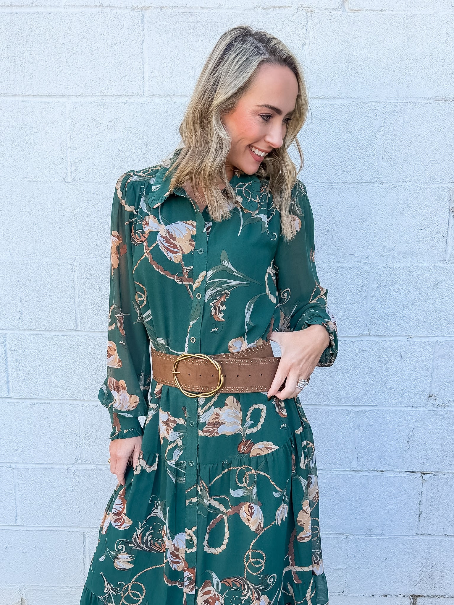 Suede Wide Brown Belt with Oversized Twisted Buckle