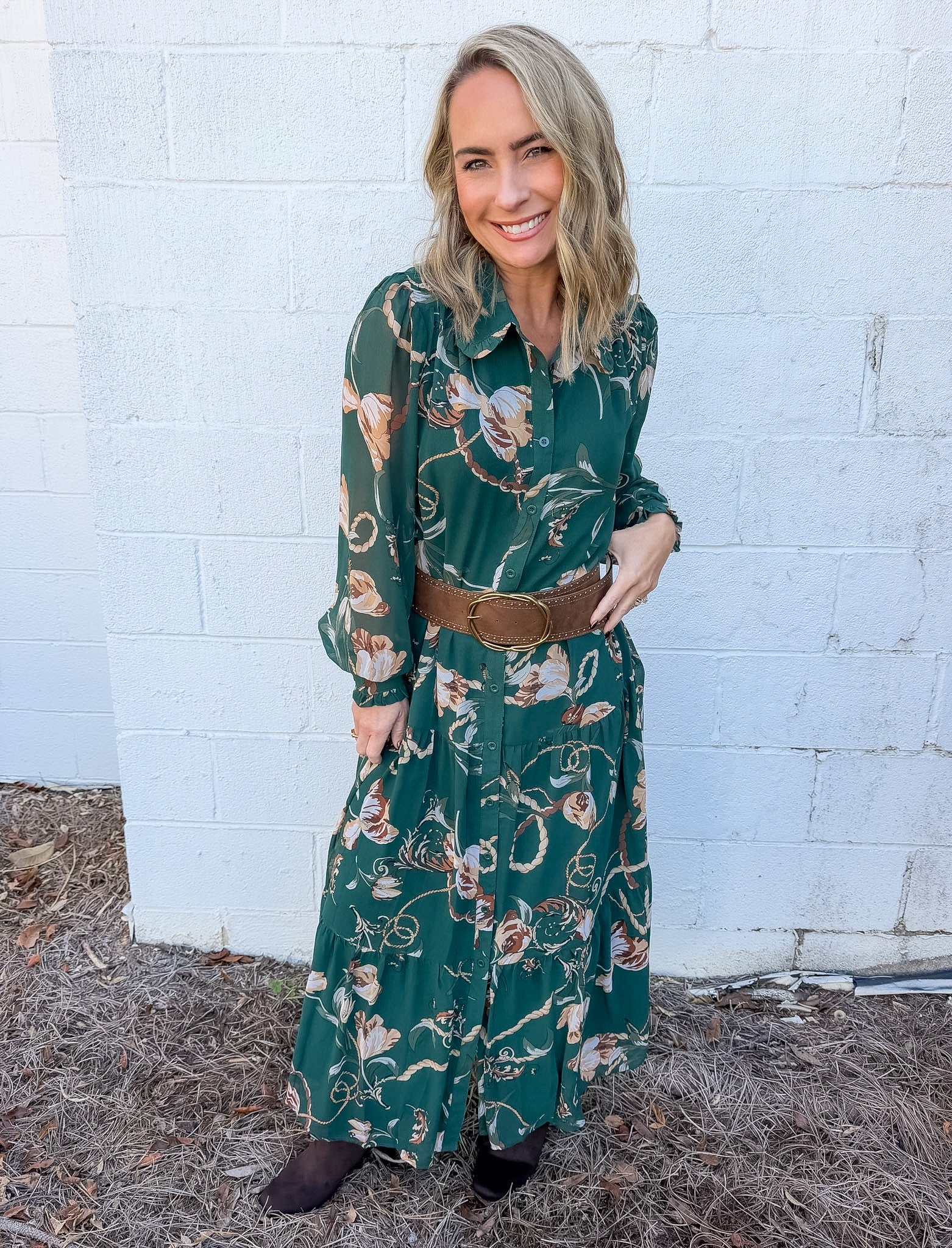 Suede Wide Brown Belt with Oversized Twisted Buckle