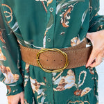 Suede Wide Brown Belt with Oversized Twisted Buckle