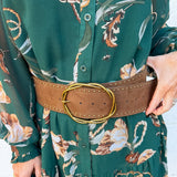 Suede Wide Brown Belt with Oversized Twisted Buckle