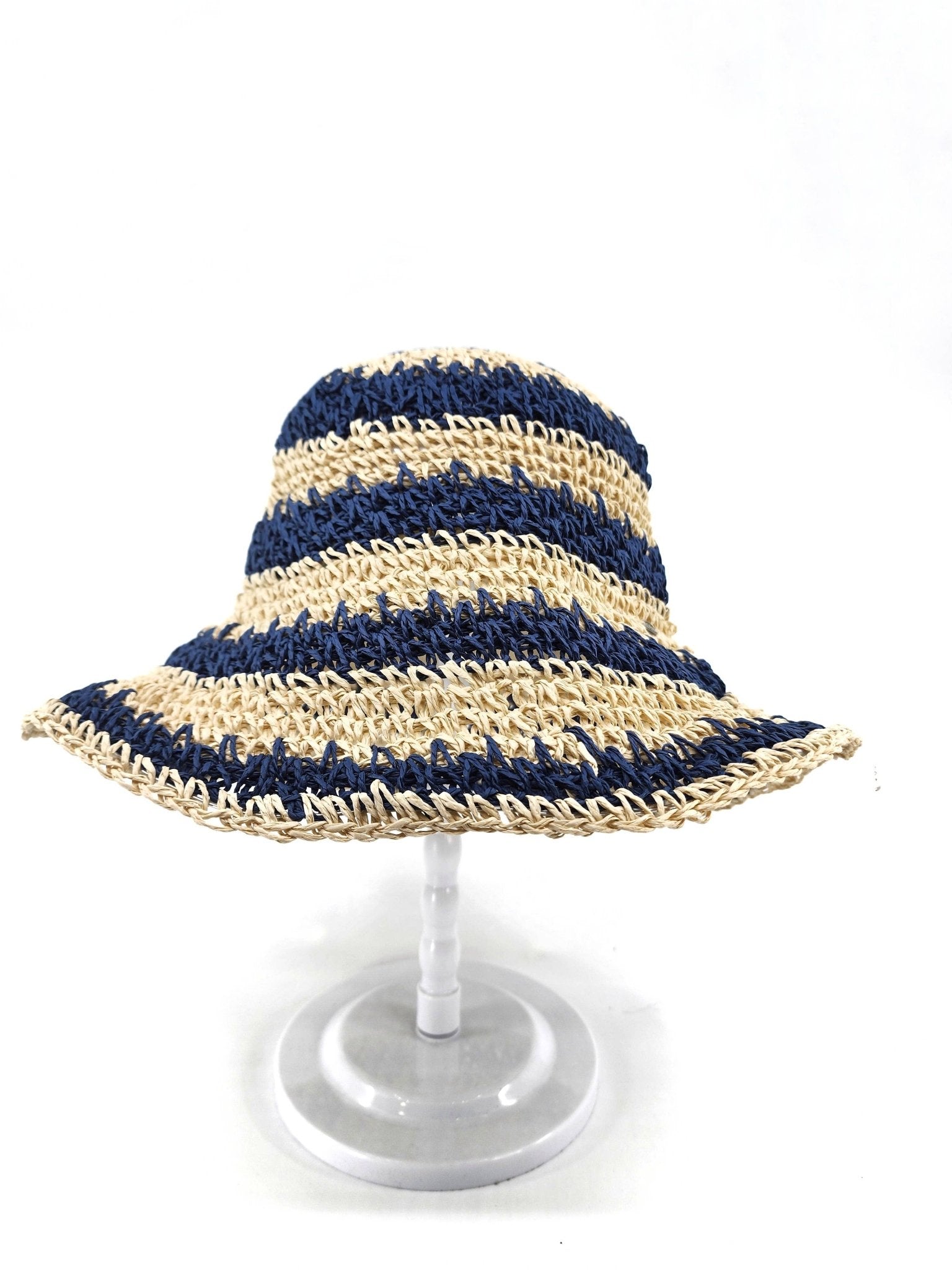 Summer Navy Stripe Straw Bucket Hat - A3 Accessories - miscellanous - Clover + Bee