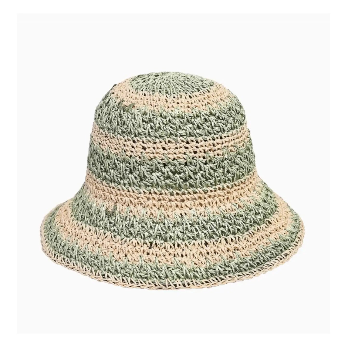 Summer Sage Stripe Straw Bucket Hat - A3 Accessories - miscellanous - Clover + Bee