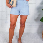 Susana Light Blue Topstitched Shorts Ciebon