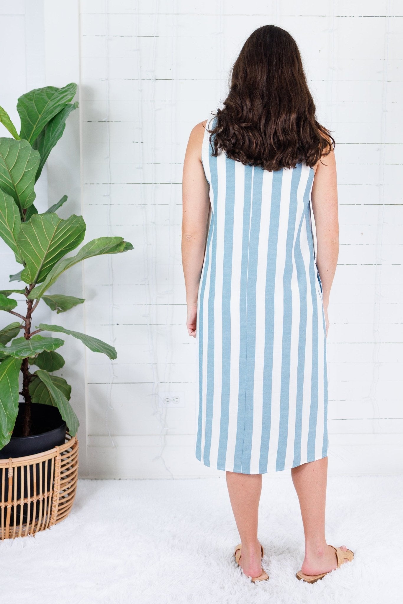 Susanna Teal Stripe Sleeveless Midi Dress She + Sky