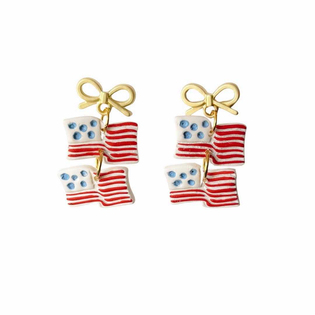 Sweet Liberty Flag + Bow Earrings - A3 Accessories - Jewelry - Earrings - Clover + Bee