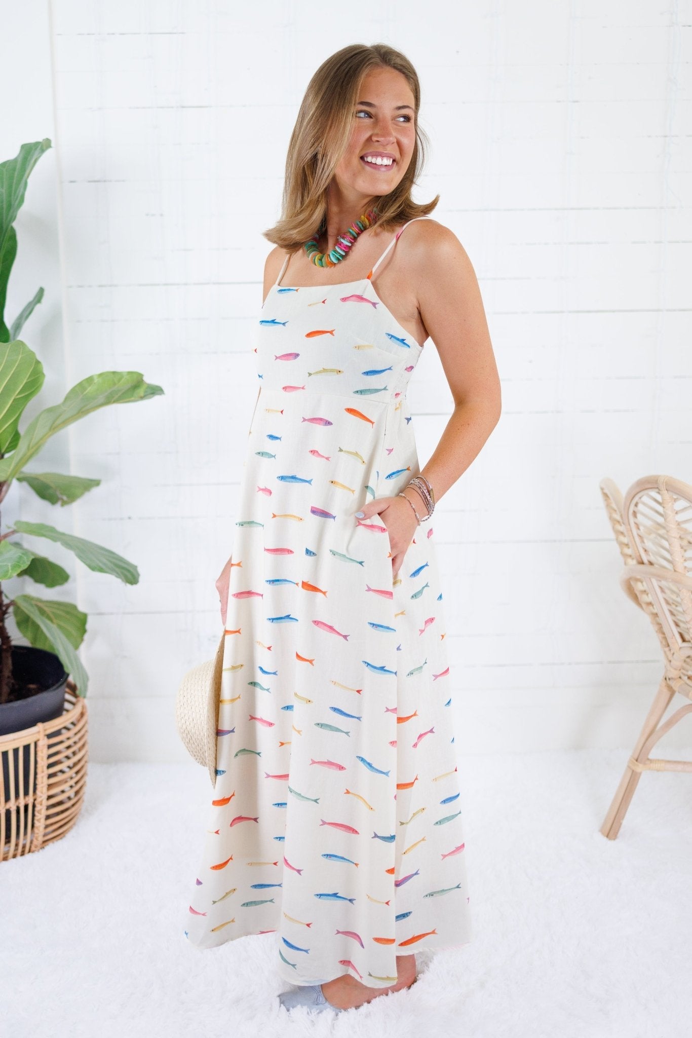 Swimmy Fish Print Maxi Dress